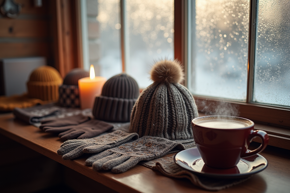 Accessoires d hiver élégants sur une table en bois