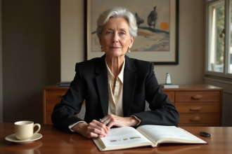 Femme élégante assise dans un bureau parisien moderne
