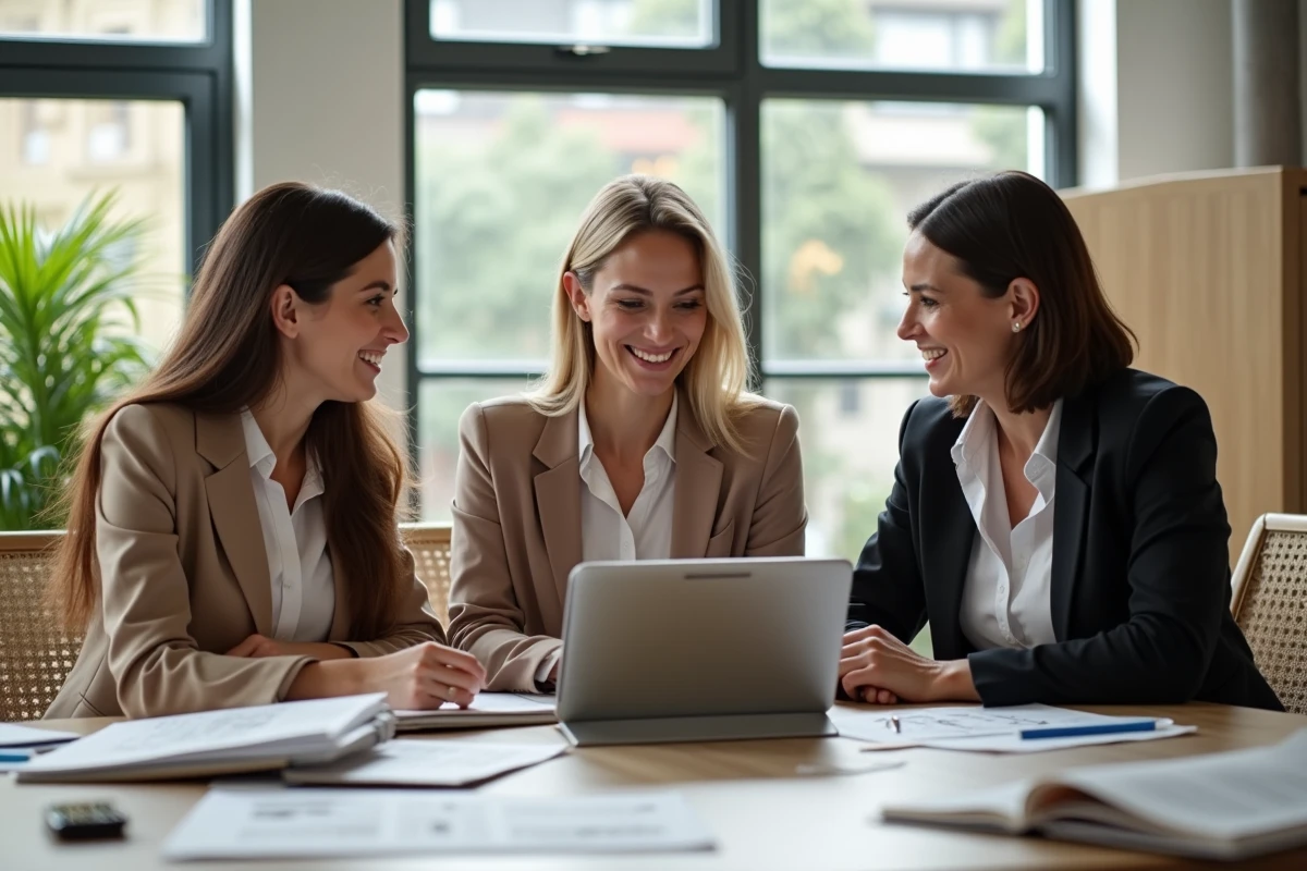 Groupe de femmes discutant autour d’un bureau lumineux