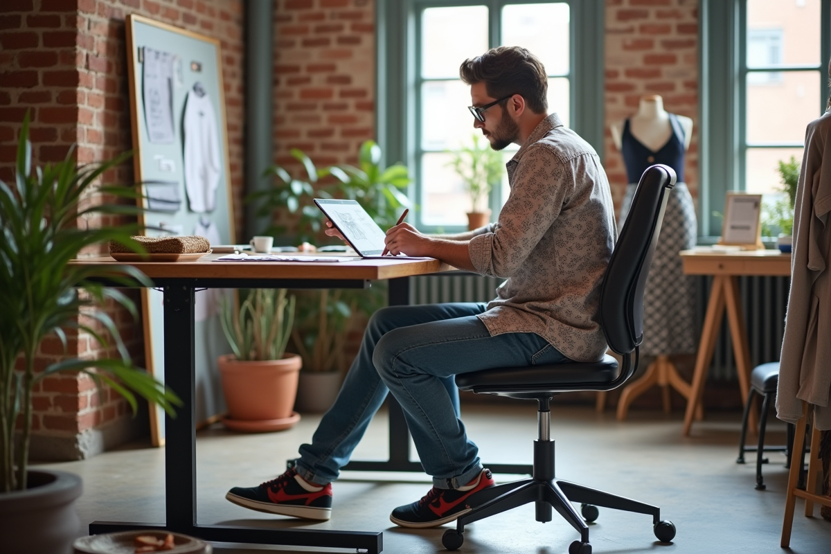 Jeune créateur en studio dessinant des mode