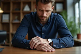 Homme professionnel regardant sa montre élégante au bureau